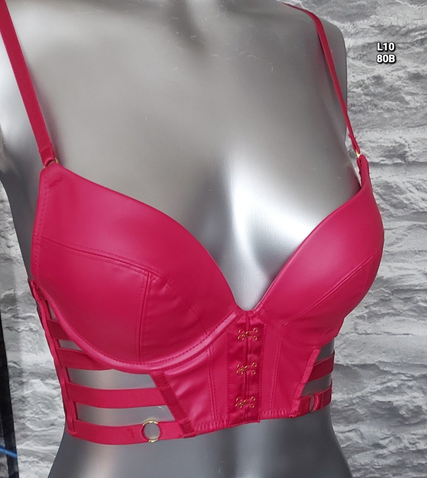 Kinky Rode Longline leren BH met bandjes -  80B, Kleding | Dames, Onbekend, Ophalen of Verzenden, Rood, BH