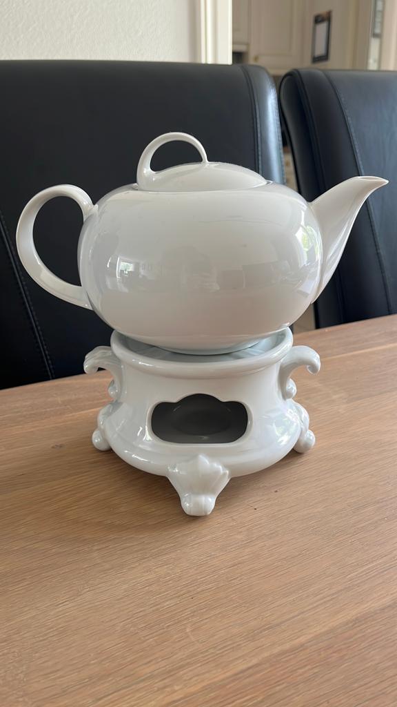 Witte theepot met theelichtje - Zo goed als nieuw, Zo goed als nieuw, Steen/keramiek, Wit, Overige merken