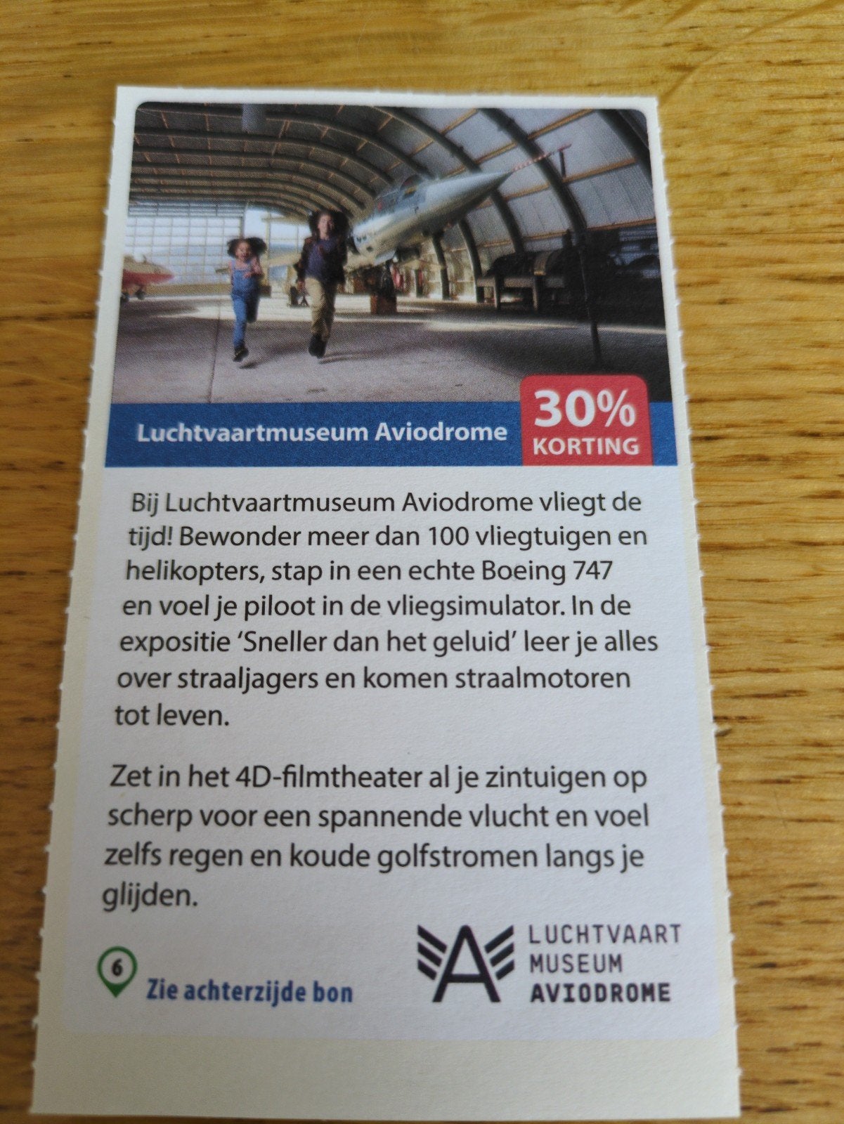 Kortingsbon voor Aviodrome, 30 % kortinh, Drie personen of meer, Kortingsbon, Overige typen