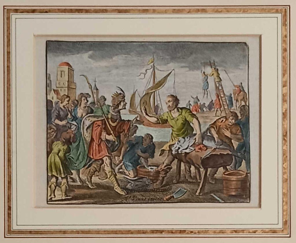 A66-11 Cats - Handgekleurde Gravure - Schip en Galg, Ophalen of Verzenden