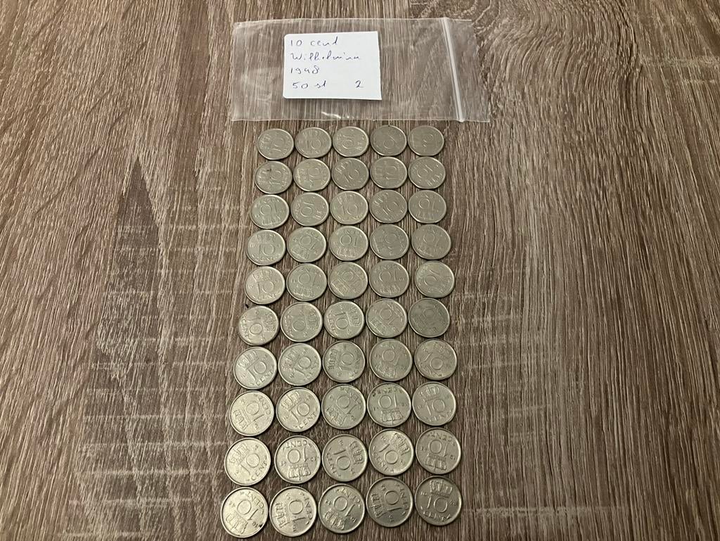10 cent gulden 1948 jaar 50 stuks., Ophalen of Verzenden, Koningin Wilhelmina, 10 cent, Setje