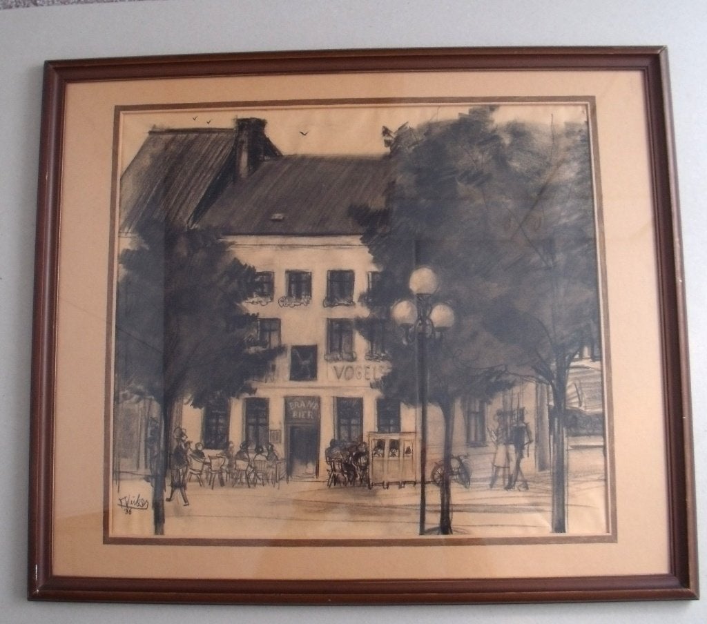 In den Ouden Vogelstruys - Maastricht - potloodtekening, Antiek en Kunst, Kunst | Tekeningen en Foto's, Ophalen, Tekening, Potloodtekening