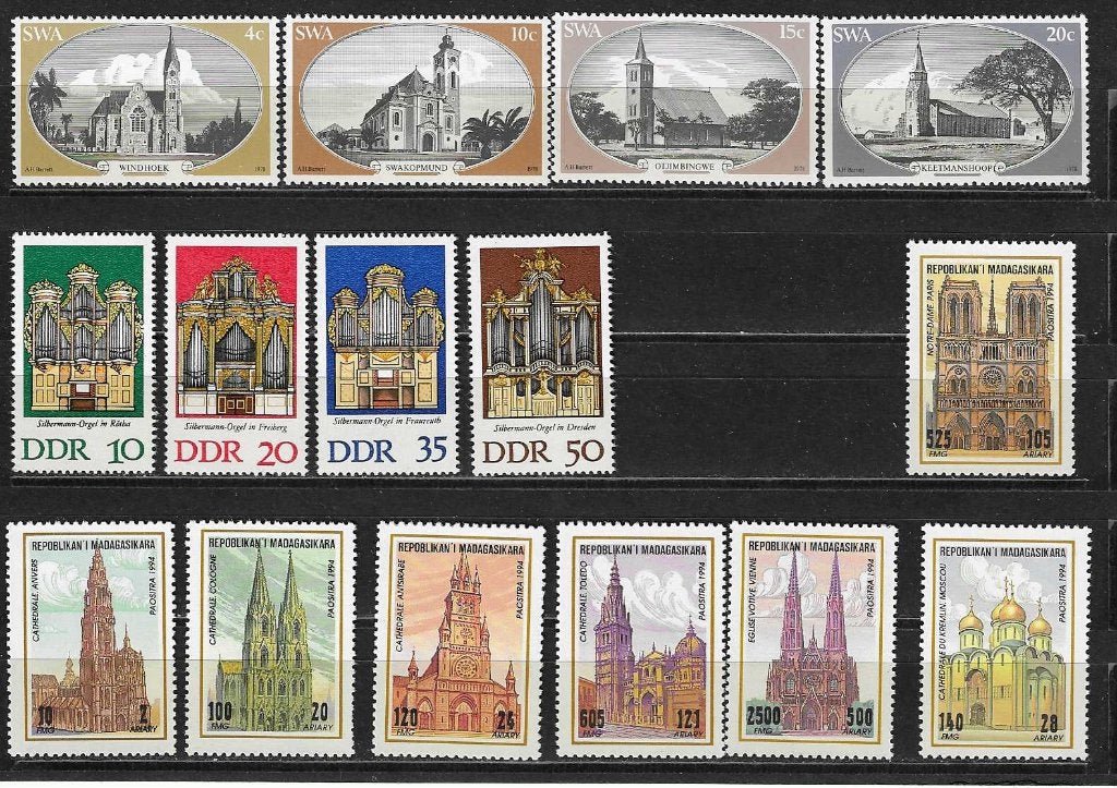 Postzegels thema kerken orgels, Verzenden, Postfris, Overige thema's