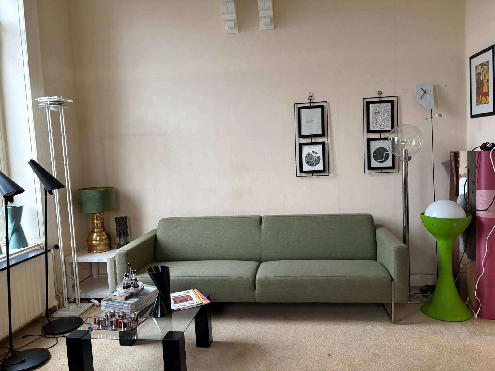 Artifort Mare 3-zits bank - mosgroen wol, Huis en Inrichting, Ophalen, Gebruikt, Driepersoons, 75 tot 100 cm