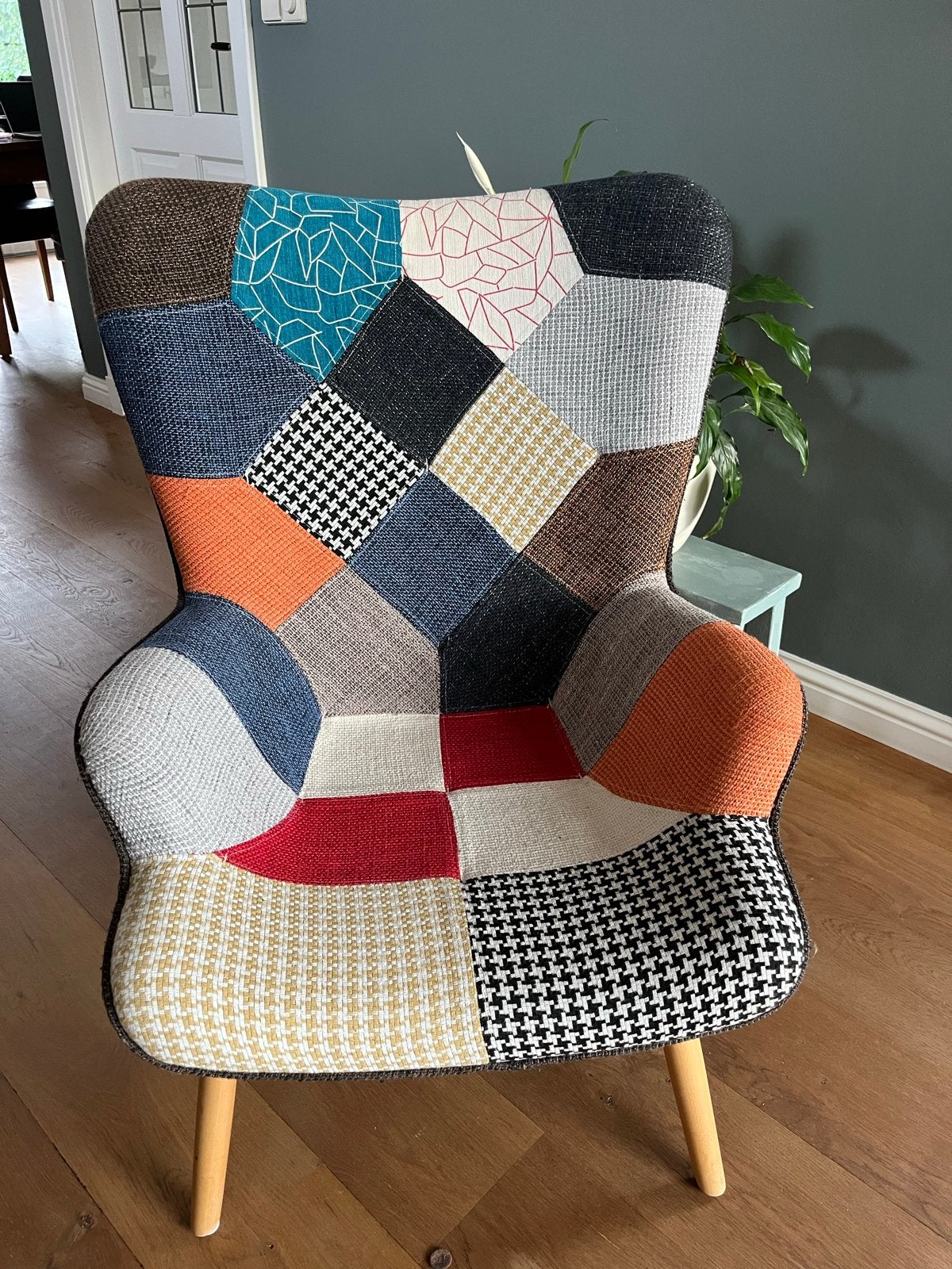 Kkeurijke ‘ Patchwork’  Fauteuil - Stoel, Huis en Inrichting, 75 tot 100 cm, Ophalen of Verzenden, Zo goed als nieuw, Stof