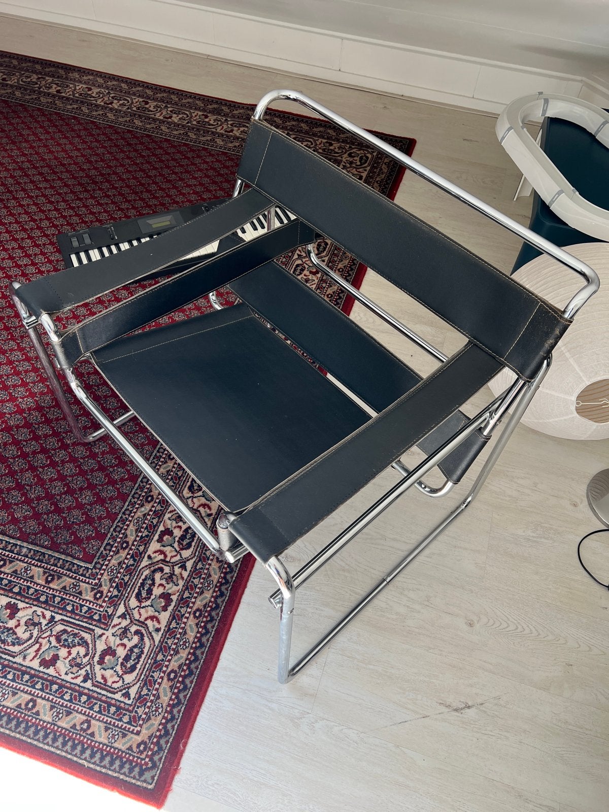 Wassily stoel replica - Zwart leer en chroom, Huis en Inrichting, Stoelen, Ophalen, Gebruikt, Zwart, Leer