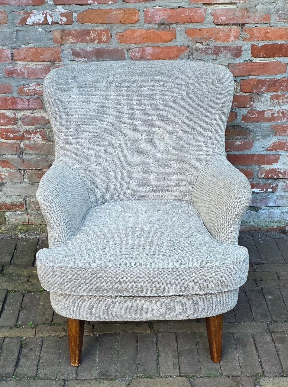Vintage, design fauteuil. Jaren 50/60, Ophalen, Gebruikt, 75 tot 100 cm, Stof