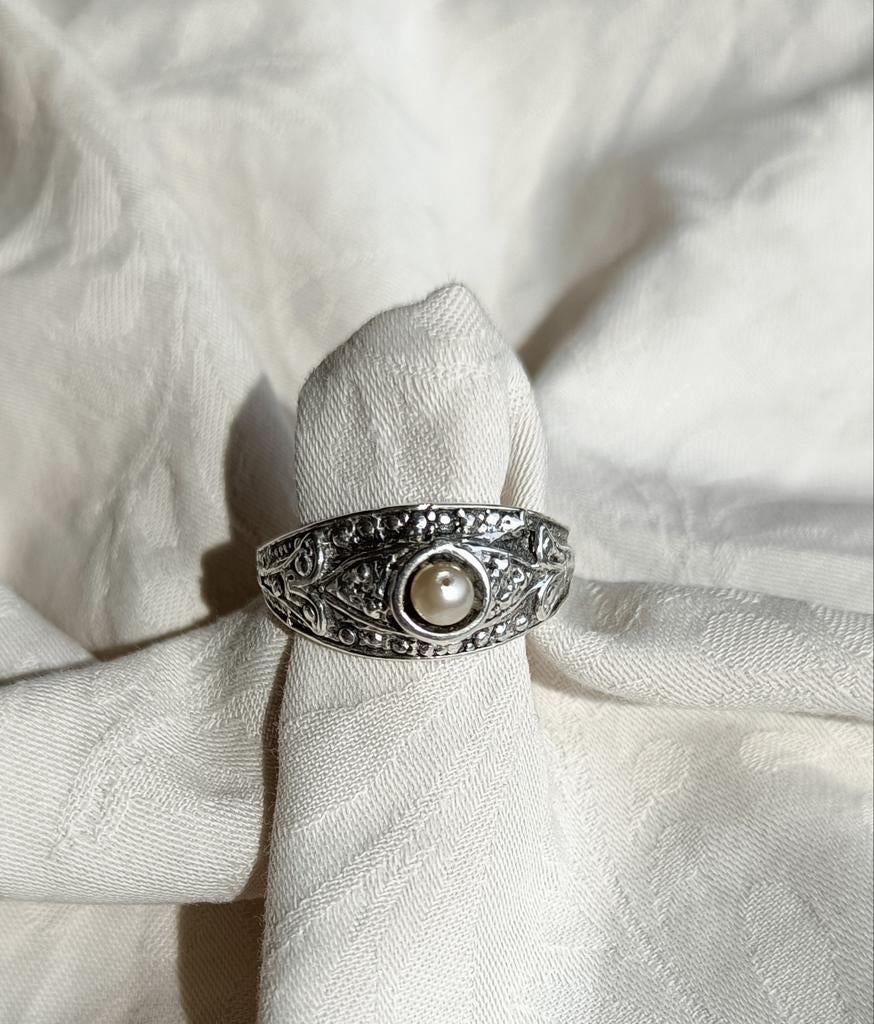 Zilveren Art Deco stijl ring., Sieraden, Tassen en Uiterlijk, Ringen, Ophalen, Gebruikt, 17 tot 18, Dame
