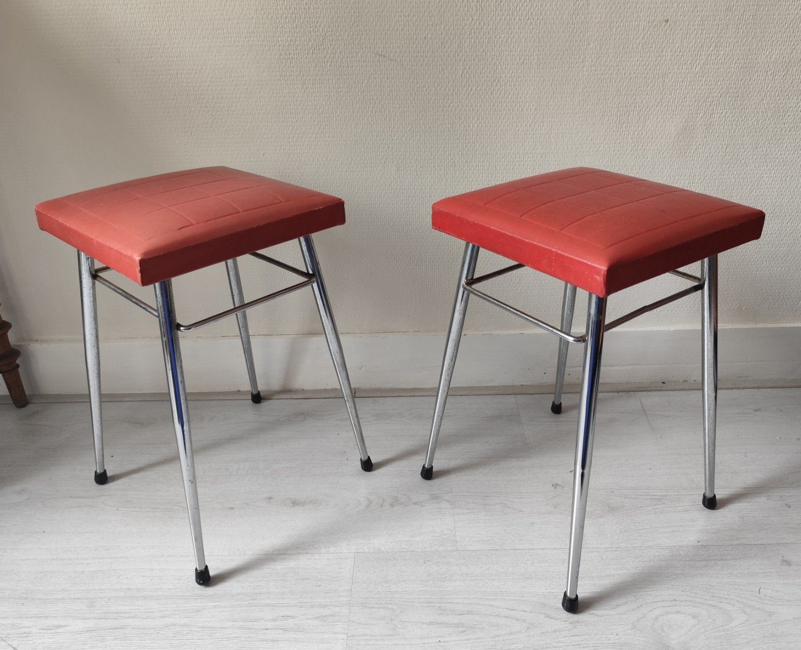 Vintage Brabantia Steel krukjes (jaren '60) chroom, rood ska, Ophalen, Gebruikt, Overige materialen