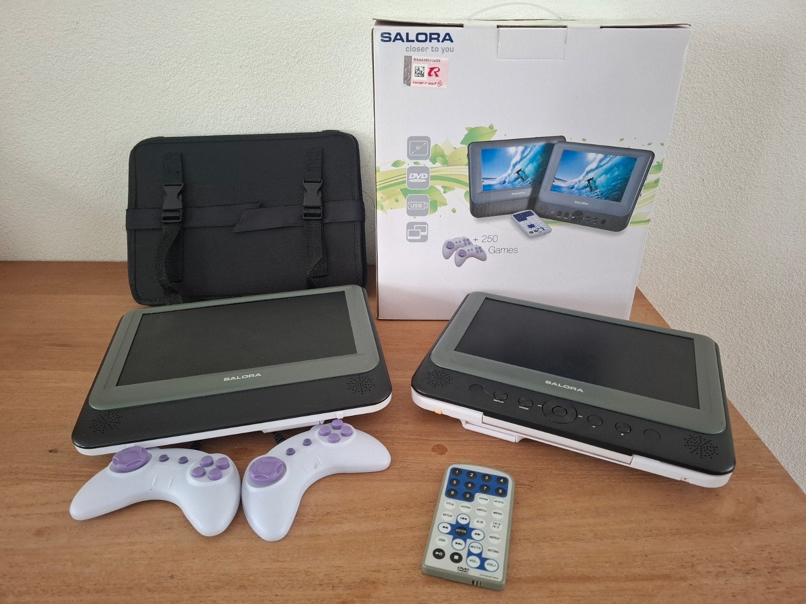 Salora Portable DVD-speler met 2 schermen en houders, Gebruikt, Draagbaar, Ophalen of Verzenden, Overige merken