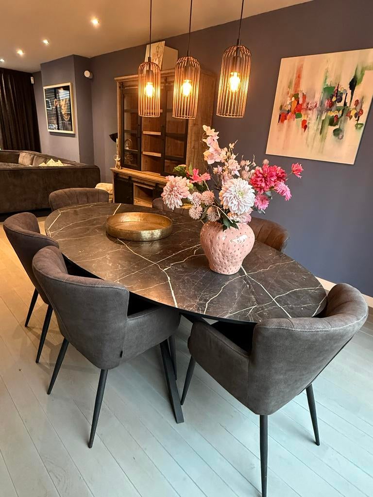 Ovale eettafel met stoelen - Budget Home XXL, Ophalen, Overige materialen, Zo goed als nieuw, Vijf personen of meer