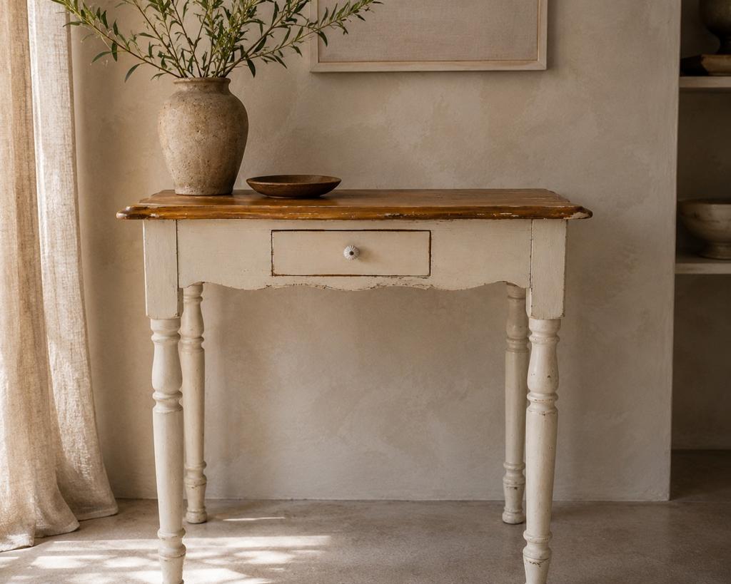 Vintage Frans brocante sidetable / wandtafeltje, Huis en Inrichting, Tafels | Sidetables, 25 tot 50 cm, 50 tot 100 cm, Rechthoekig