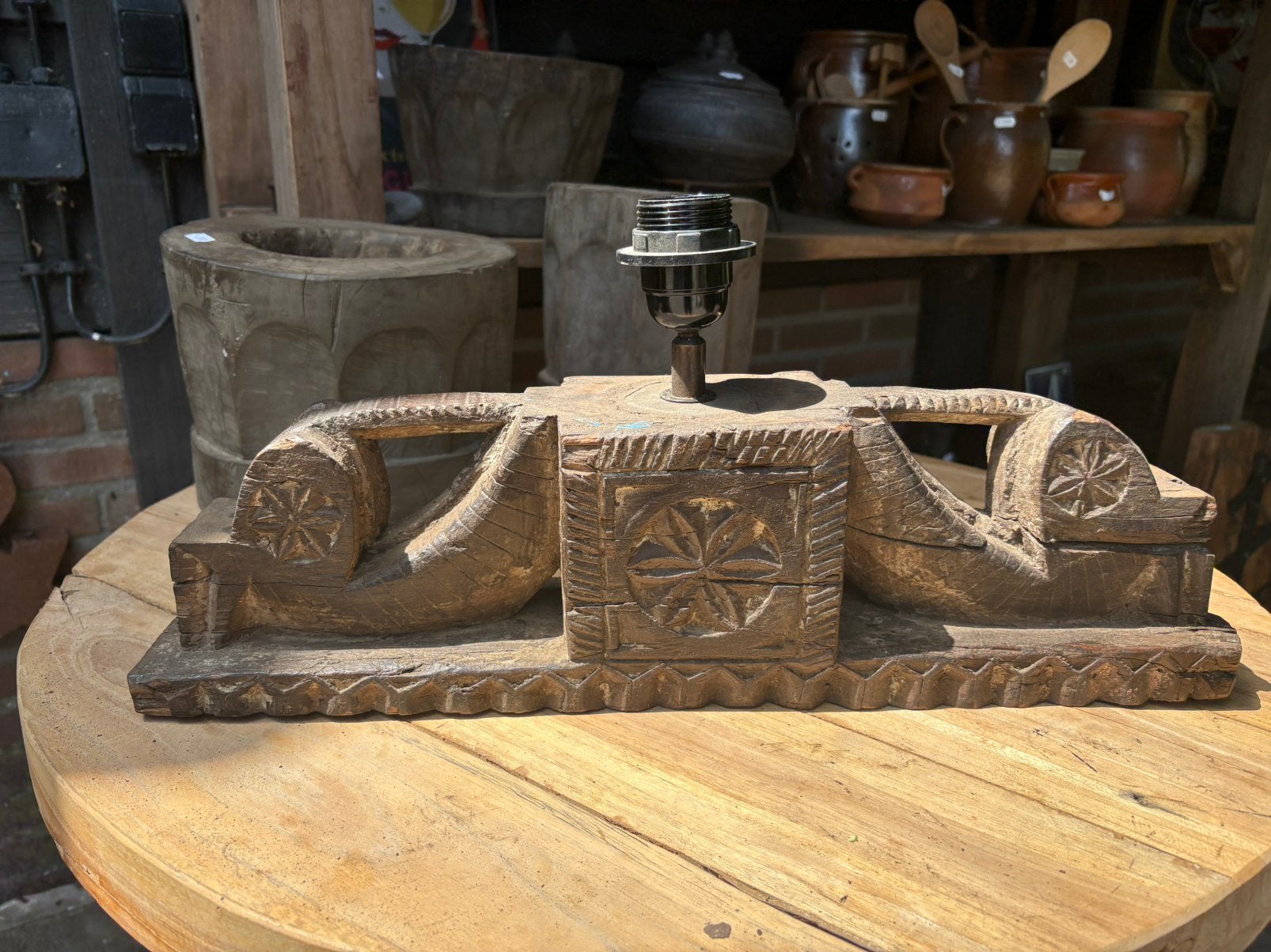Stoere lamp van een oude poer / ornament, Ophalen of Verzenden, Zo goed als nieuw, Nvt, Nvt