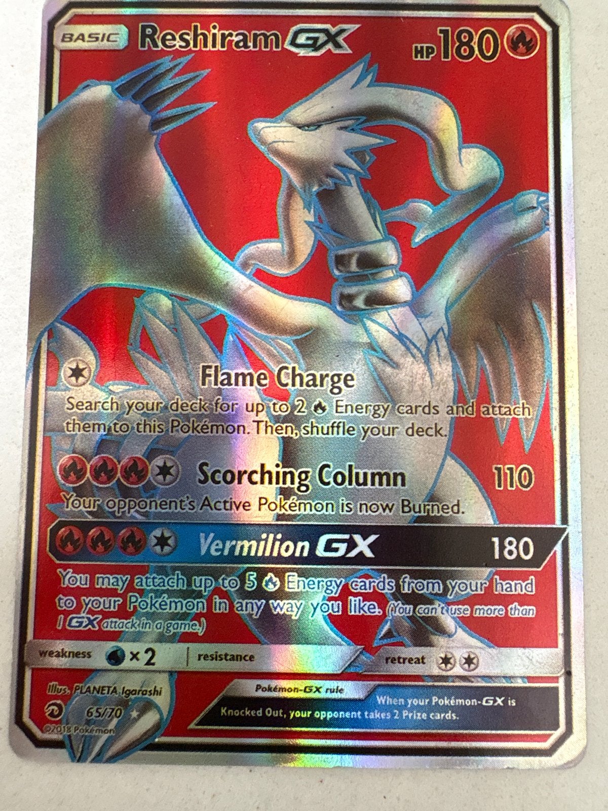 Pokémon Kaart Reshiram GX (65/70) - Full Art Foil, Ophalen, Zo goed als nieuw, Losse kaart, Foil