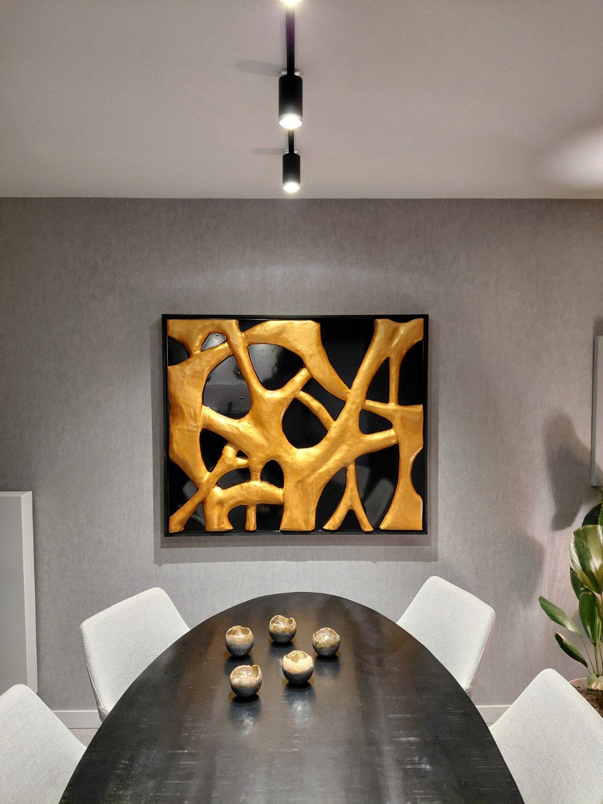 Modern Abstract Gouden Wanddecoratie - 3D Kunstwerk, Antiek en Kunst, Ophalen, Composieten, 3D-effect, Abstract