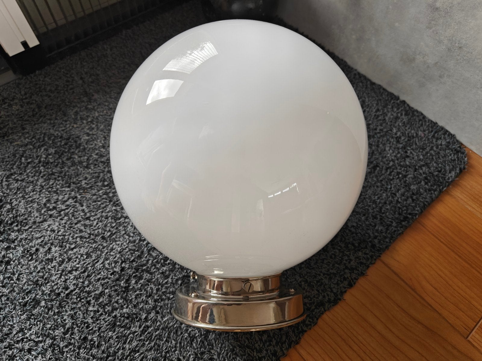 Glazen Bol Lamp - Plafond of Muurbevestiging, E27 Fitting, Wit, Zo goed als nieuw, Ophalen, Metaal
