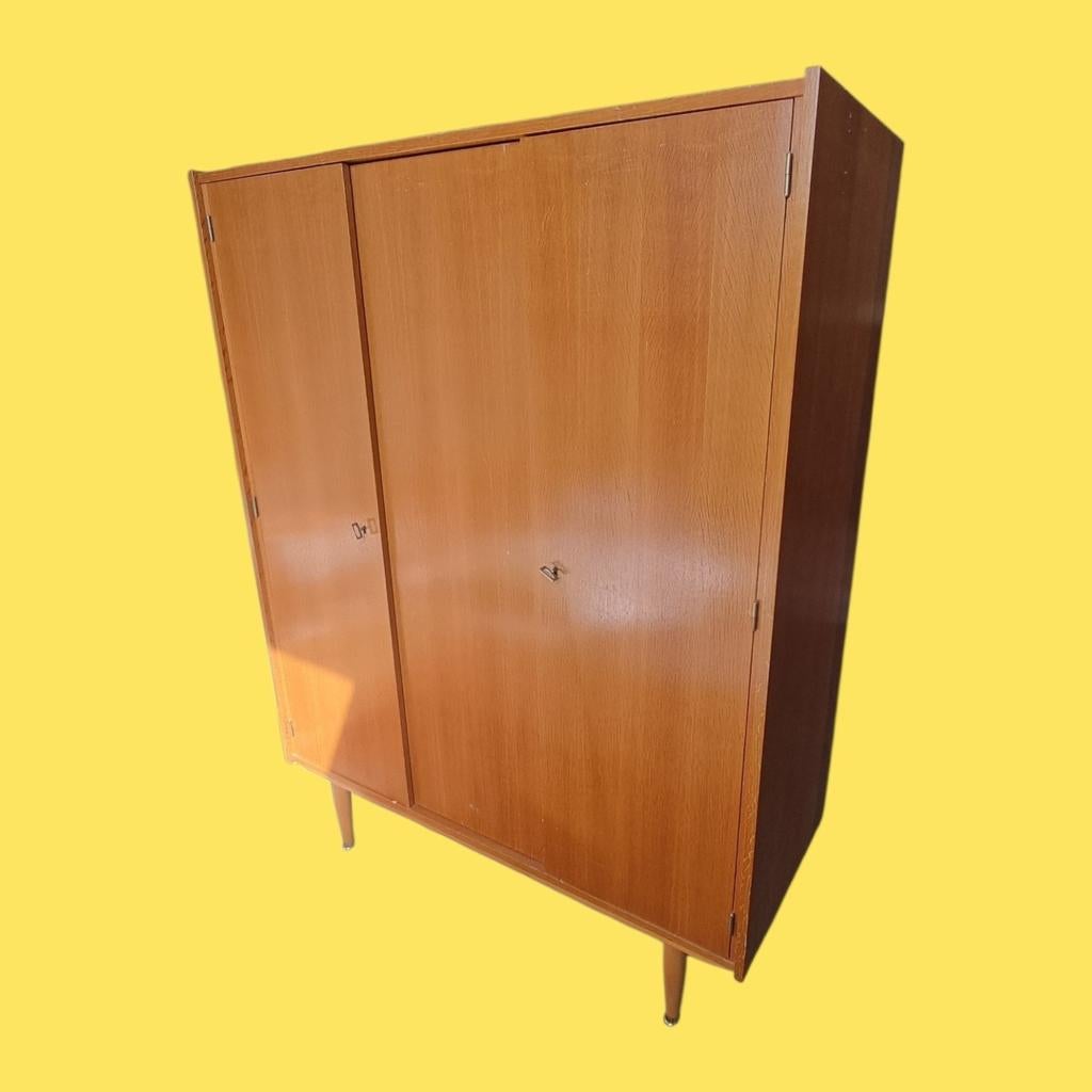 Vintage teak kledingkast met 3 deuren Jaren 60, Ophalen, Gebruikt, ,, 150 tot 200 cm