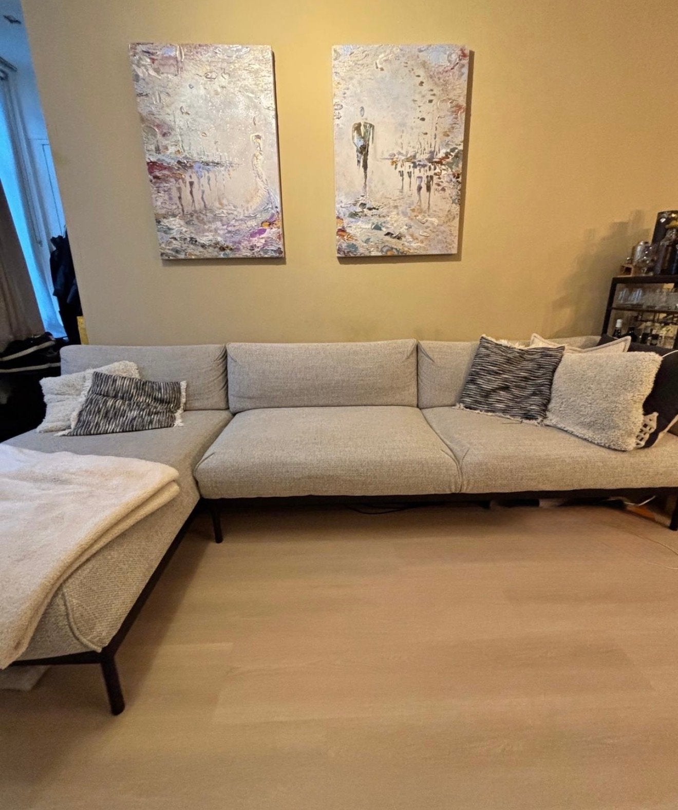 IKEA ÄPPLARYD 4-zitsbank met chaise longue, Lejde lichtgrijs, Ophalen, Gebruikt, 300 cm of meer, Vierpersoons of meer