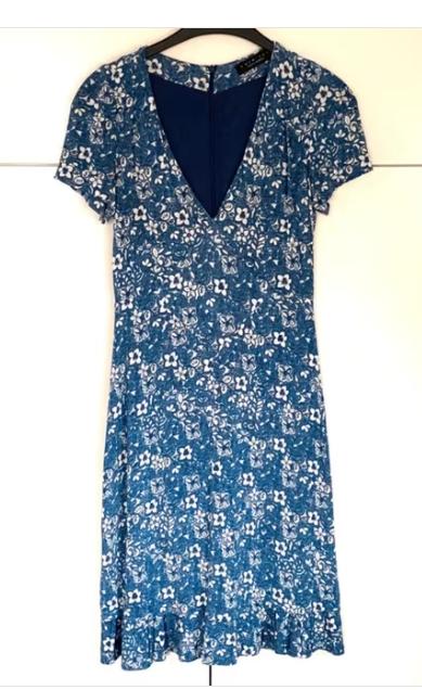 TWINSET blauw dessin jurk v hals nieuwstaat 34/36 chcs, Kleding | Dames, Twinset, Blauw, Ophalen of Verzenden, Zo goed als nieuw