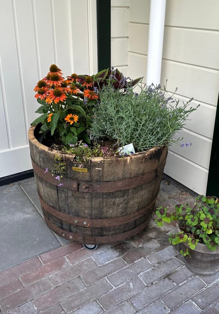 Plantenbak bloempot Hout Ton Whiskyvat optie met wieltjes, Tuin en Terras, Ophalen, Gebruikt