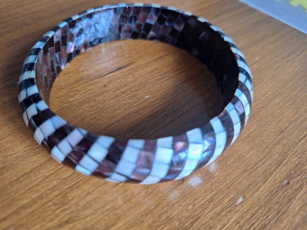 Mozaiek Armband ingelegd parelmoer, Sieraden, Tassen en Uiterlijk, Verzenden, Zo goed als nieuw, Hout