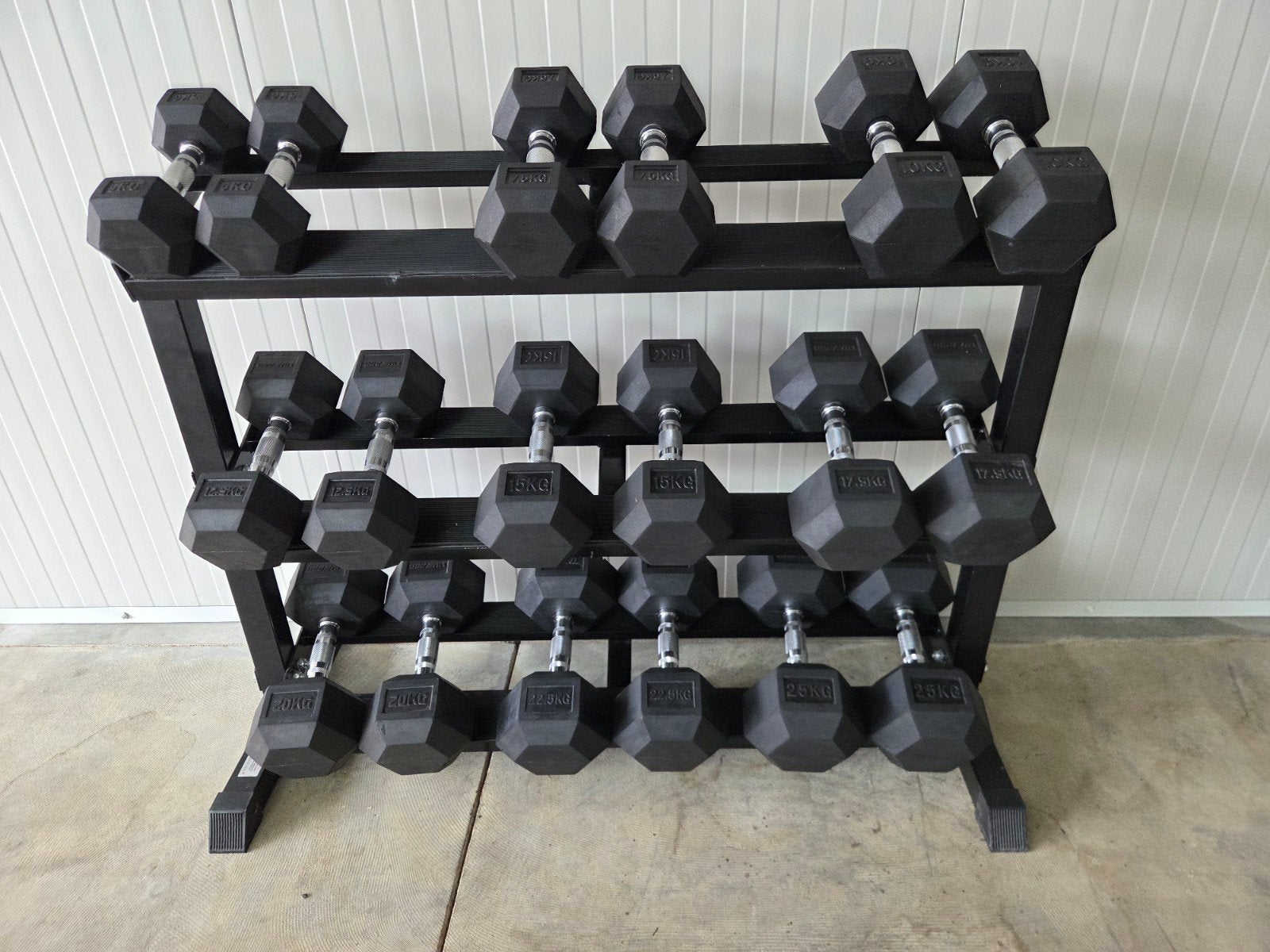 Hexagon Dumbells gewichten 5 tot 25 met rek, Sport en Fitness, Ophalen
