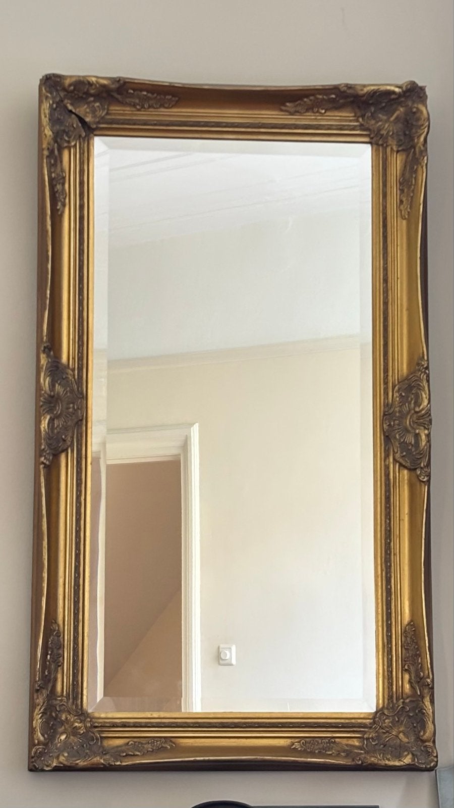 Antieke spiegel met barok frame en facet geslepen glas, Ophalen, Rechthoekig, 50 tot 100 cm, 100 tot 150 cm