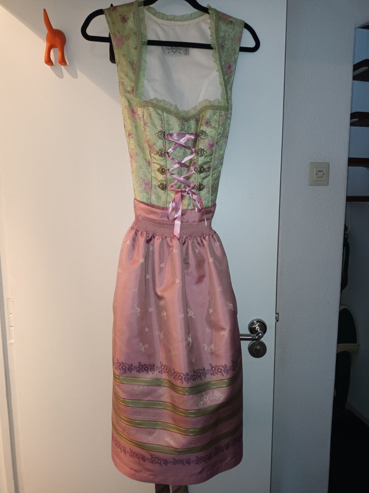 Landhaus Dirndl - Roze/Groen - Maat 46, Maat 46/48 (XL) of groter, Ophalen of Verzenden, Zo goed als nieuw, Roze