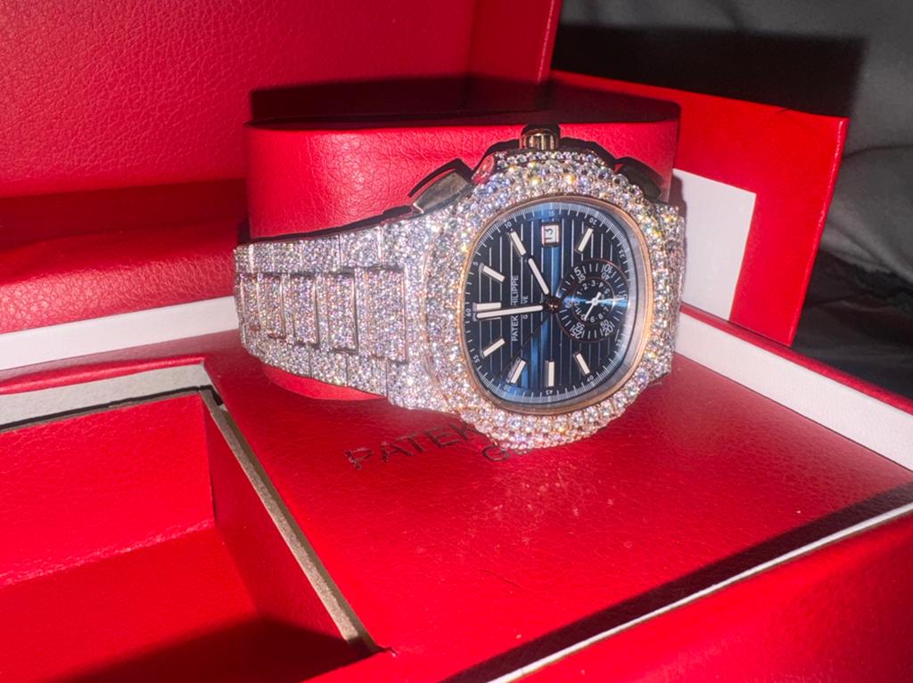 VVS Patek Philippe Nautilus Iced Out Moissanite Horloge, Overige merken, Overige materialen, Polshorloge, Overige materialen