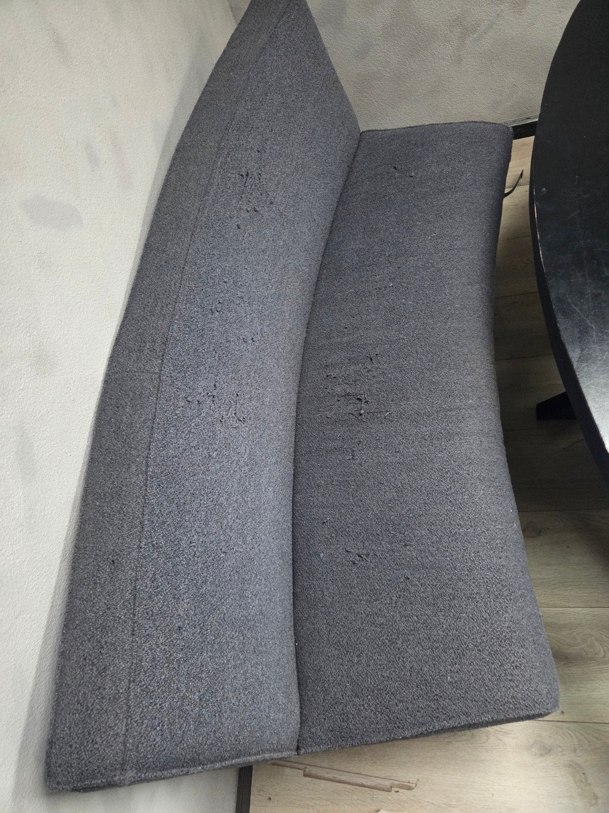 Blauwe eetkamerbank, ovaal 180 cm - stof beschadigd, Ophalen, Gebruikt, 150 tot 200 cm, Driepersoons