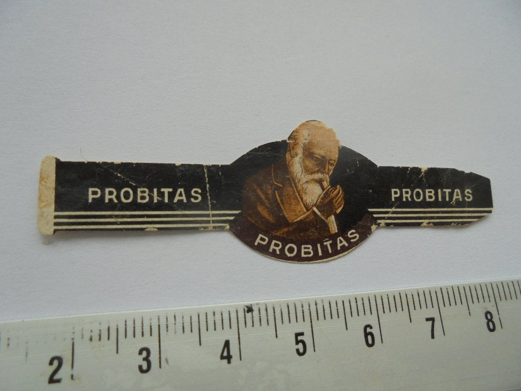 Oude sigarenband PROBITAS met rokende man, Ophalen of Verzenden, Zo goed als nieuw, Sigarenbandjes