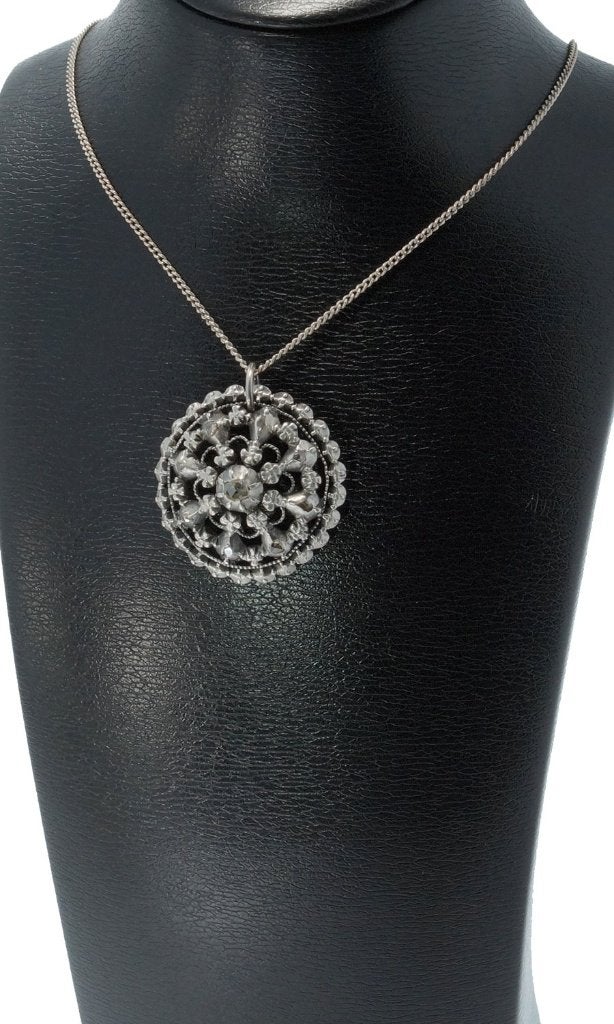 Diamanten antieke hanger zilveren gourmet ketting dames, Ophalen of Verzenden, Zilver, Ketting, Met edelsteen
