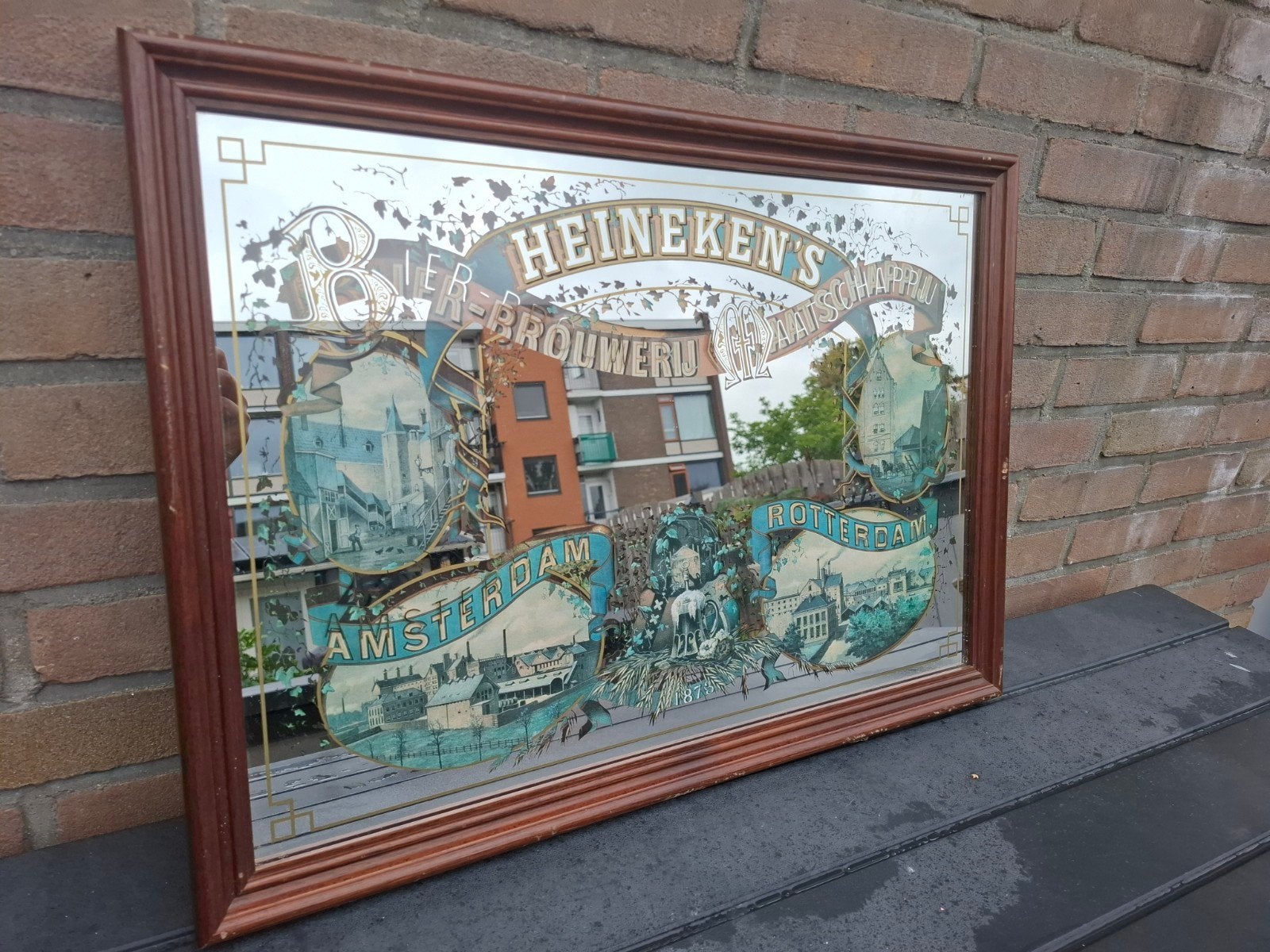 Prachtige Vintage Heineken Reclamespiegel, Verzamelen, Ophalen