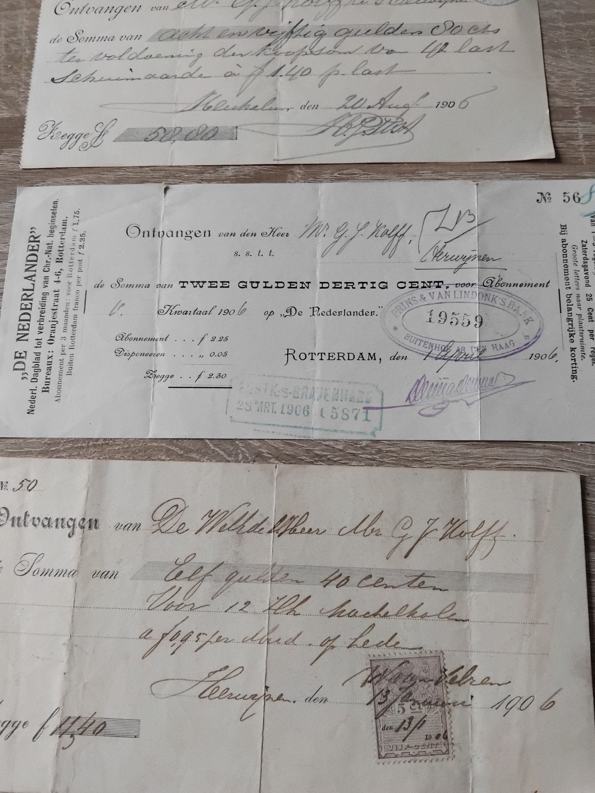 div. ruim 100jr oude Kwitanties, Ophalen of Verzenden, Gelezen