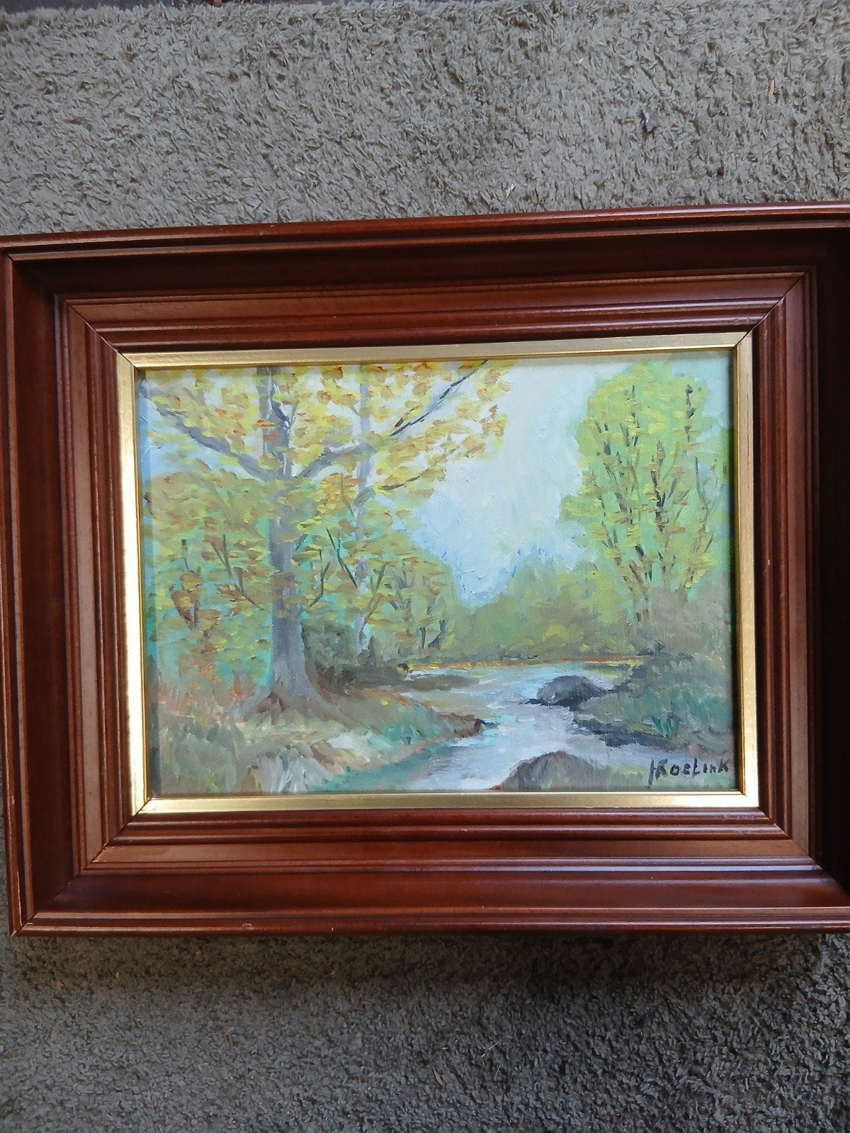 Olieverfschilderij Landschap met beek - Gesigneerd, Ophalen of Verzenden