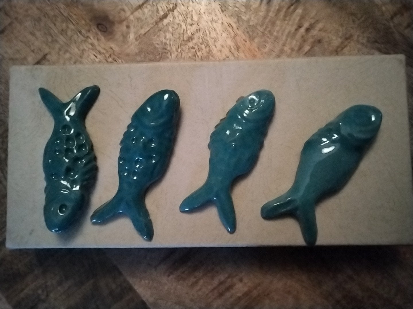 messenleggers blauw/groen glanzende keramisch, Antiek en Kunst, Ophalen
