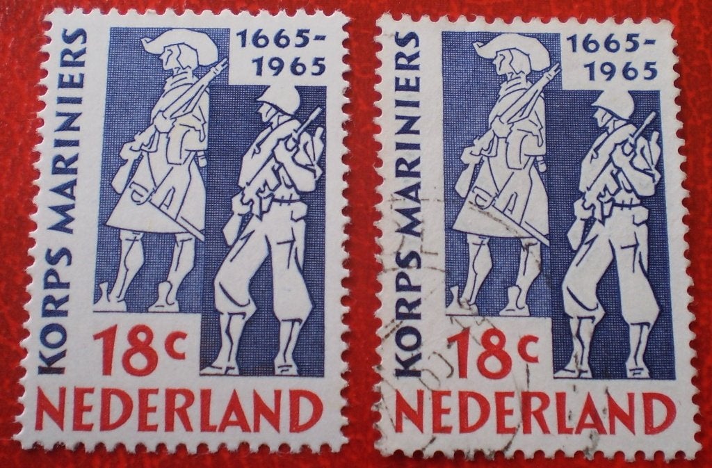 NL - Korps Mariniers 1665 - 1965 1x Postfris 1x Gestempeld, Postzegels en Munten, Verzenden, Na 1940, Postfris