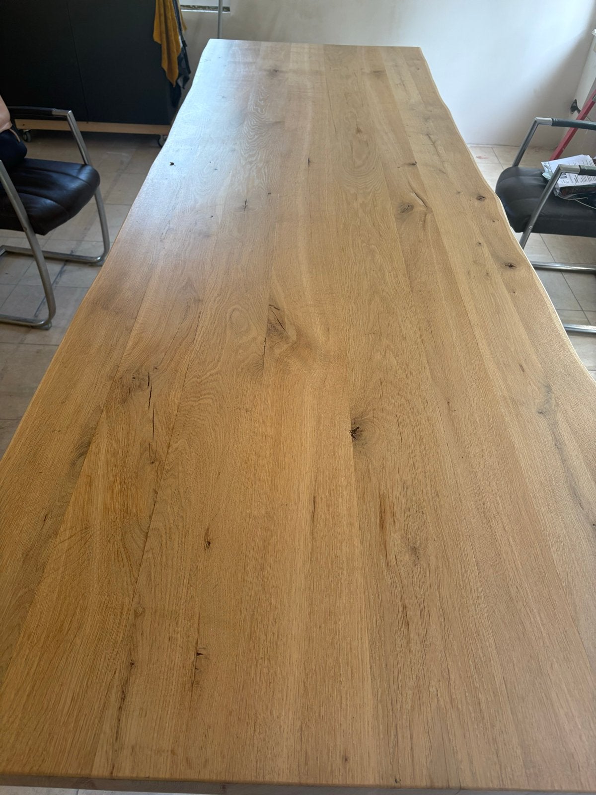 Eettafel boomstam eiken met stalen X-poten 280x90 cm, Ophalen, Eikenhout, 200 cm of meer, 50 tot 100 cm