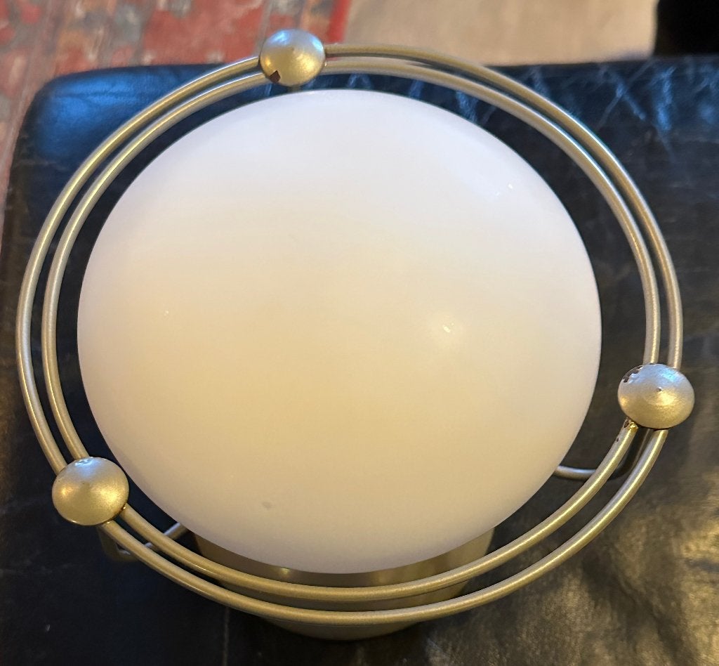 Vintage steinhauer plafondlamp bol glas met metalen ringen, Ophalen, Plafondlamp, Glas, Mid-century modern
