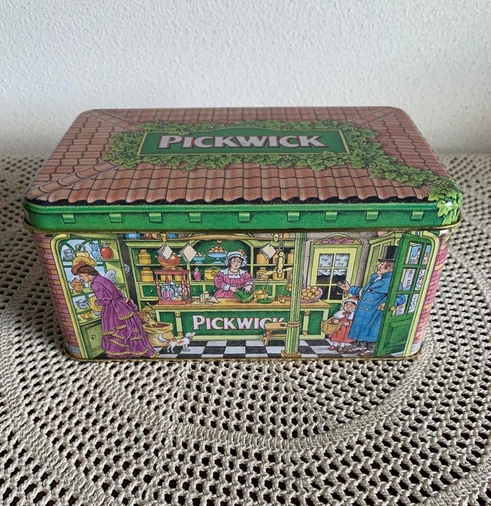 Pickwick theeblik Douwe Egberts Vintage Engelse cottage, Verzamelen, Blikken, Ophalen of Verzenden, Gebruikt, Thee, Pickwick