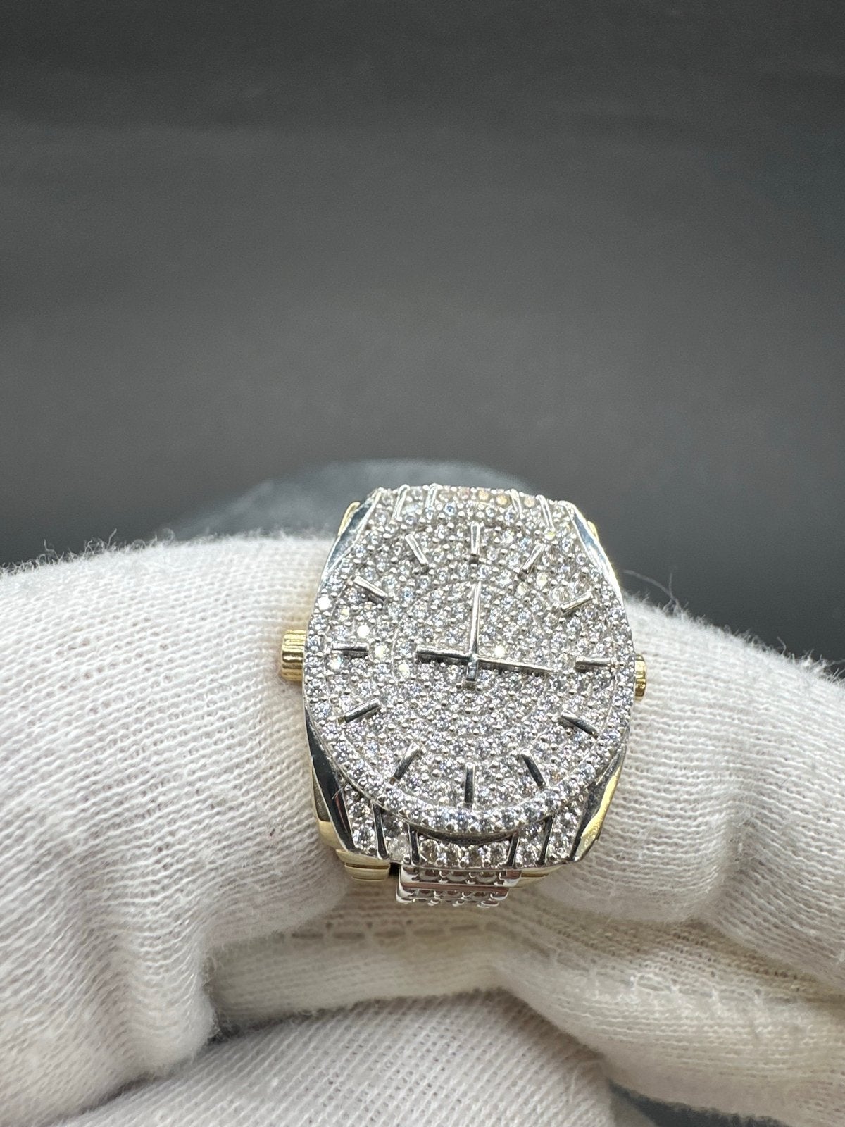 14k Gouden Iced Klok Ring - Uniek Design, Met kristal, 20 of groter, Heer, Ophalen of Verzenden