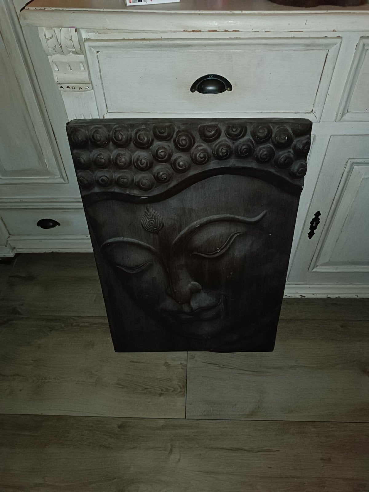 Prachtige Boeddha wanddecoratie, Ophalen, Gebruikt, Steen/keramiek, Houtsnijwerk