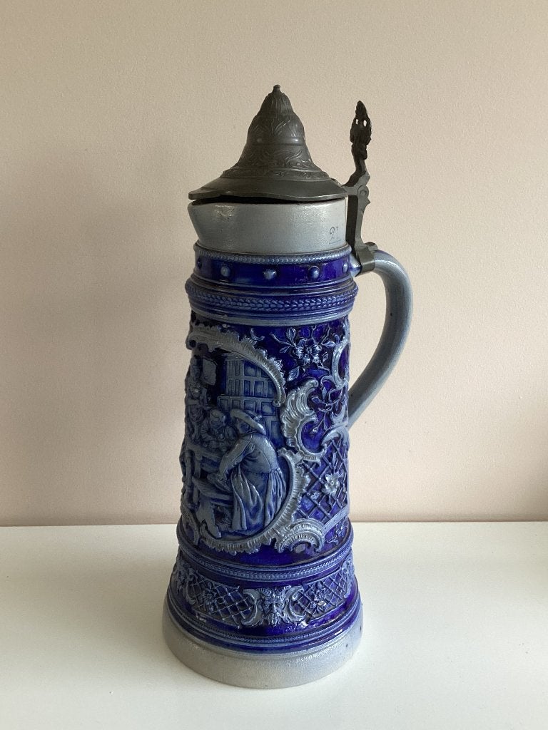 Een fraaie grote steengoed Duiste bierpul. 36 cm, Ophalen of Verzenden