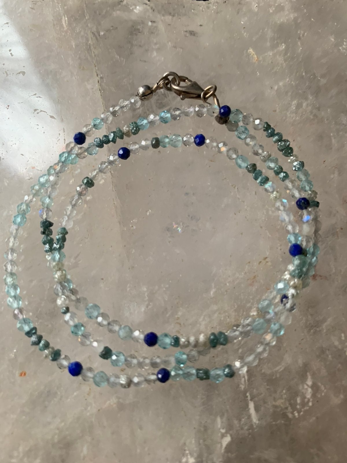 Diamant ruw Labradoriet wit aquamarijn parel hoge trilling, Blauw, Magnolia11, Nieuw, Verstelbaar