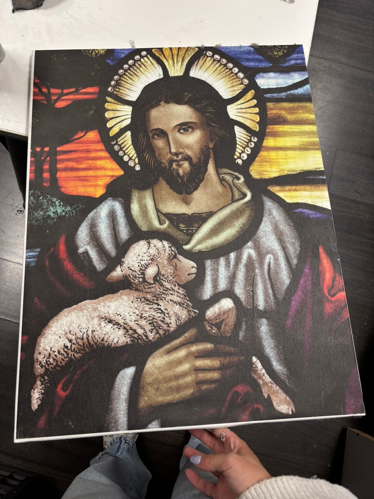 Jezus met Lammetjes Canvas Schilderij, Ophalen