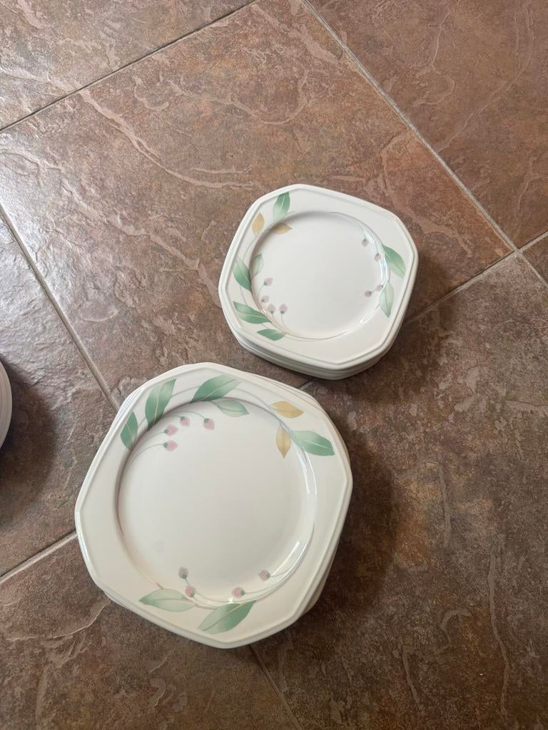 Vintage porselein Set van 12 vierkante borden Pontesa spain, Huis en Inrichting, Keuken | Servies, Ophalen, Gebruikt, Keramiek