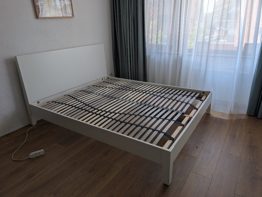 Bedframe en lattenbodem, Ophalen, Gebruikt, Wit, Tweepersoons