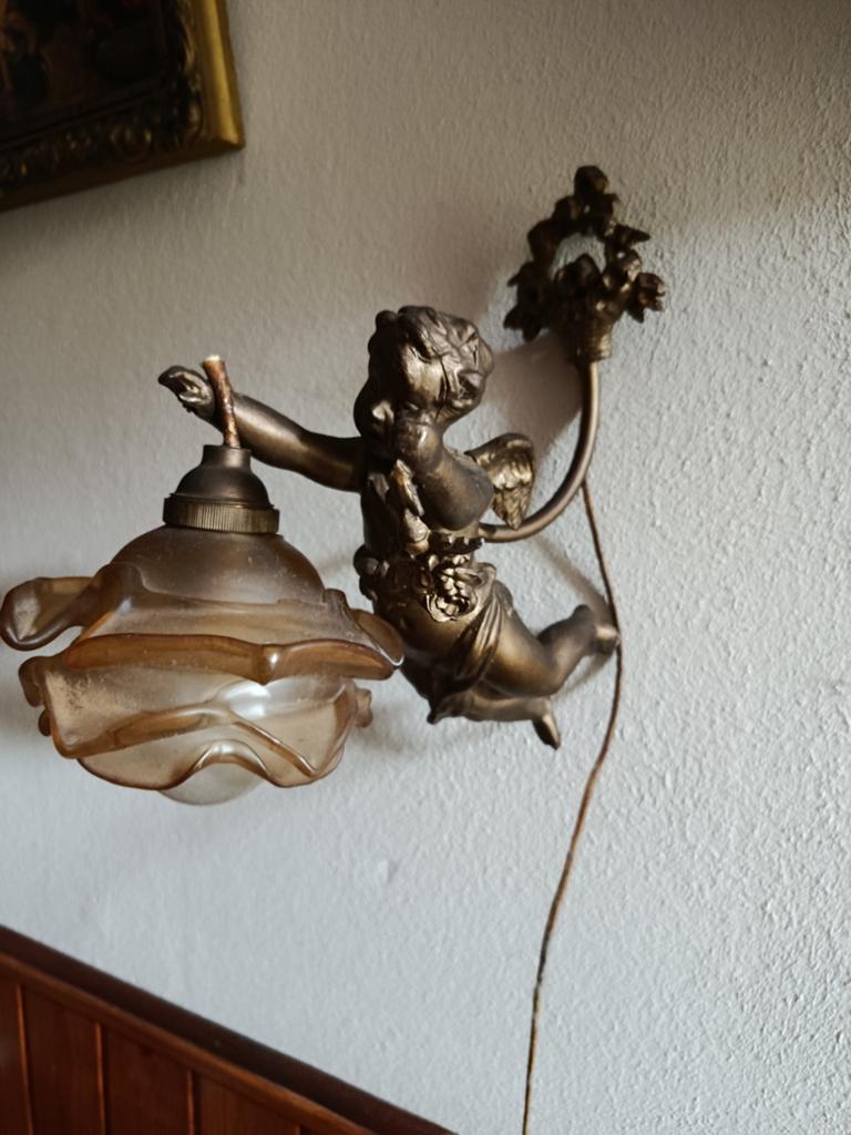 Antieke Vintage Wandlamp met Engel, Antiek en Kunst, Antiek | Lampen, Verzenden