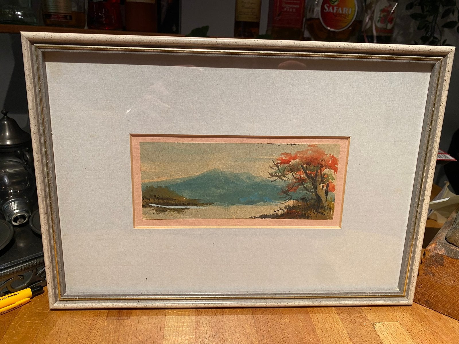 Vintage Aquarel - Indonesisch Landschap - In originele Lijst, Antiek en Kunst, Kunst | Schilderijen | Klassiek, Ophalen of Verzenden