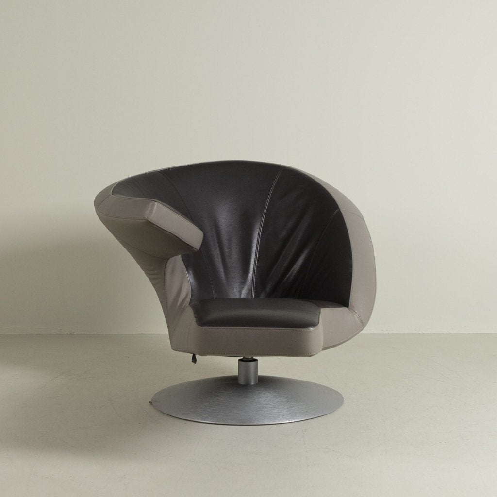 Leolux Parabolica Fauteuil Grijs/Bruin Leer, Huis en Inrichting, Leolux, Zo goed als nieuw, Niet ingevuld, Niet ingevuld